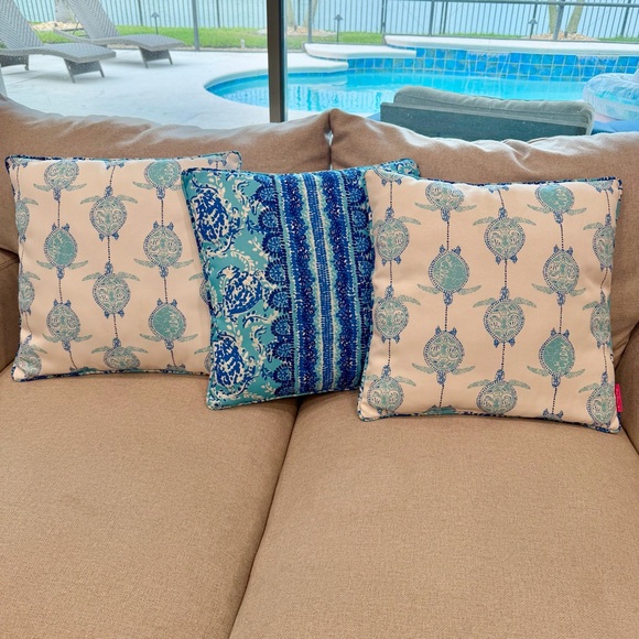 Lilly Pulitzer set of throw pillows Turtley Awesome 18” x 18
